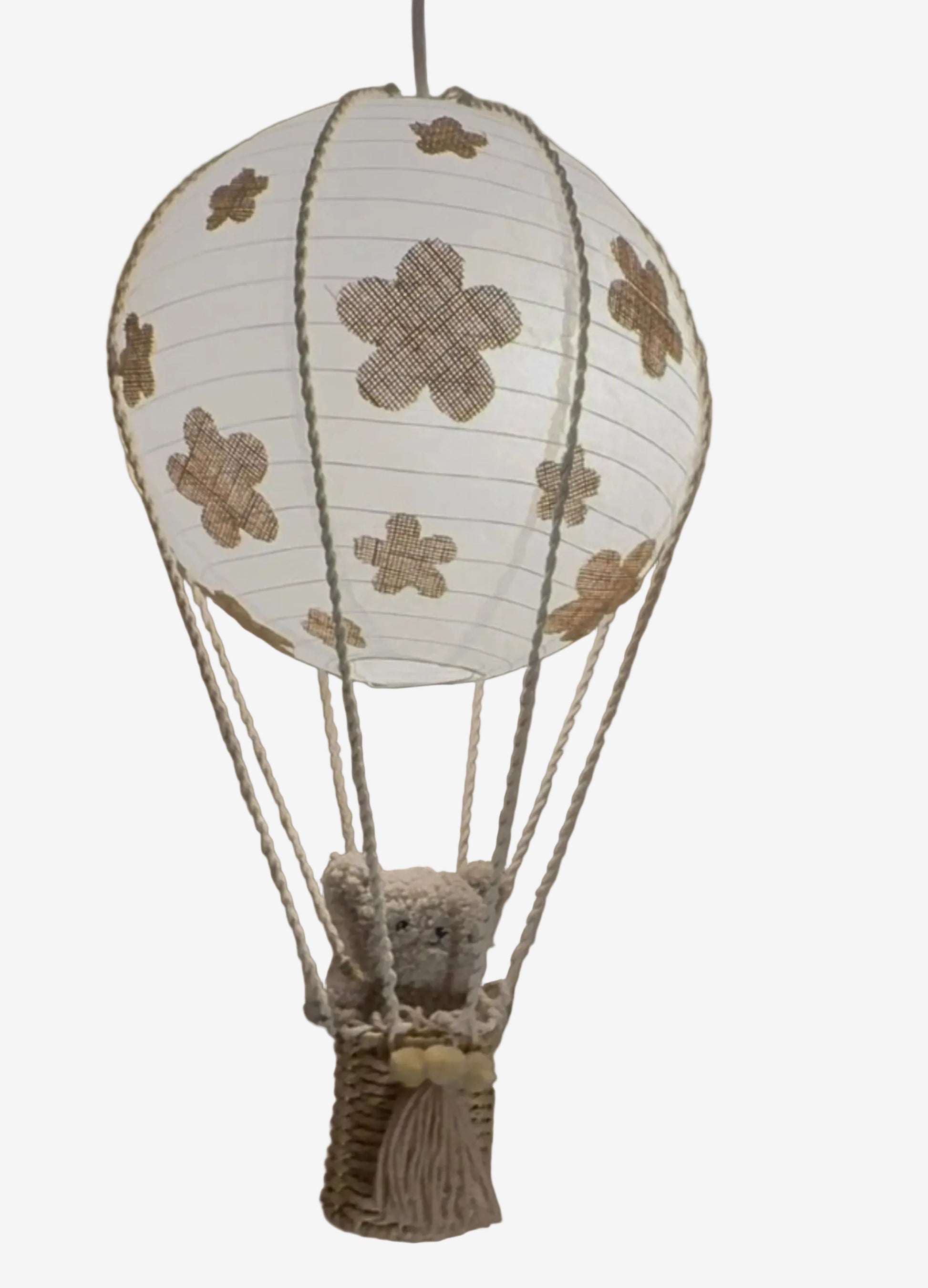 Boho Flower Hot Air Balloon Nursery Lamp w/ Teddy In Basket