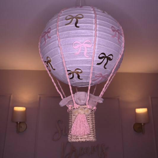 Handmade Bow Themed Hot Air Balloon Baby Light Shade & Teddy