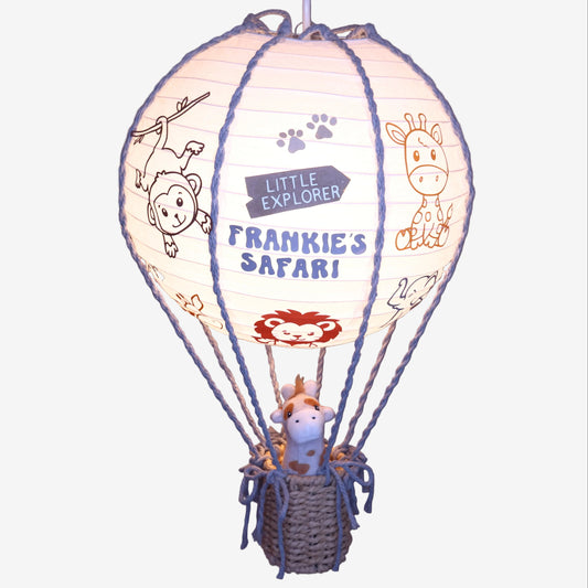 Handmade Safari Themed Hot Air Balloon Baby Light Shade & Premium Teddy (Customisable)