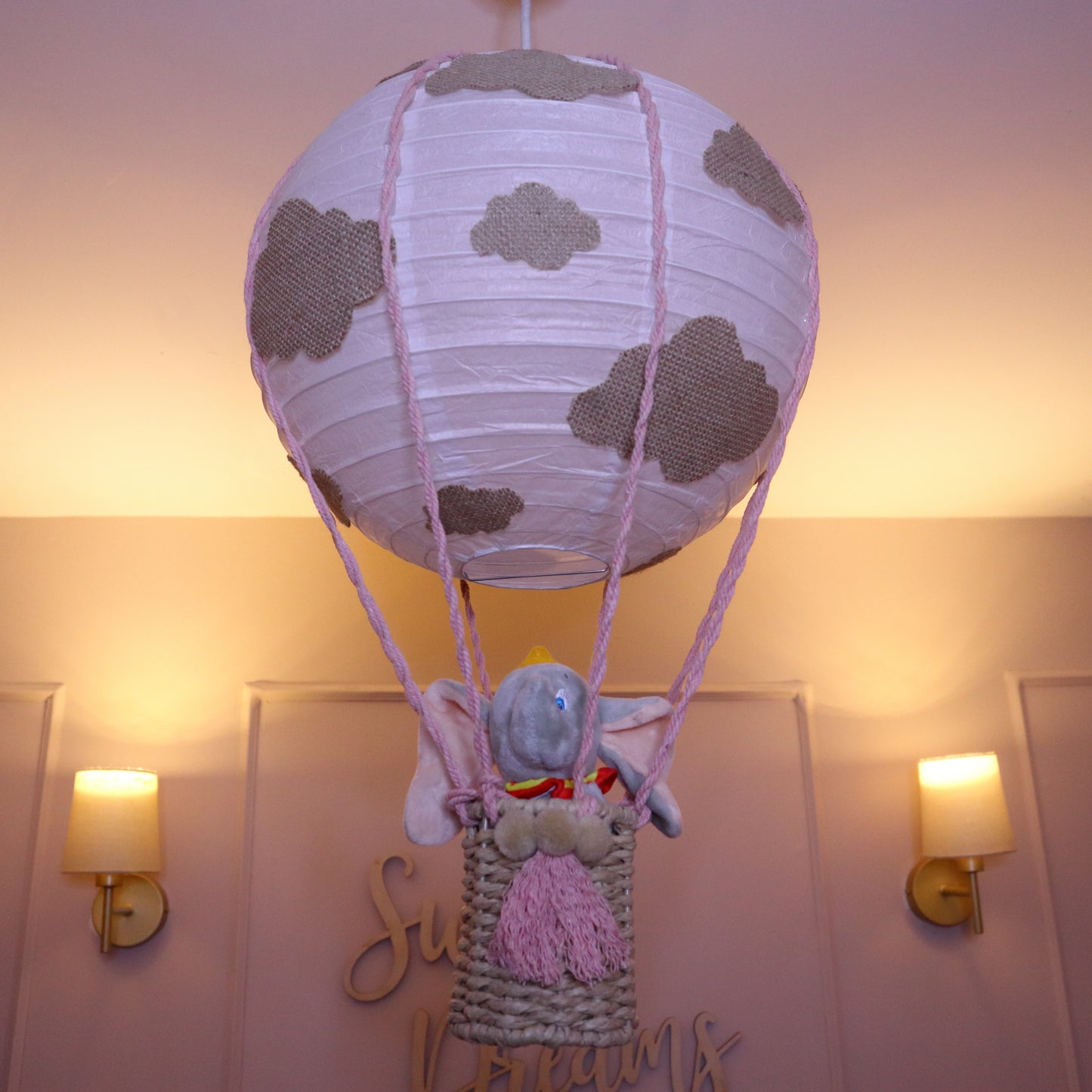 Handmade Cloud Themed Hot Air Balloon Baby Light Shade & Premium Teddy