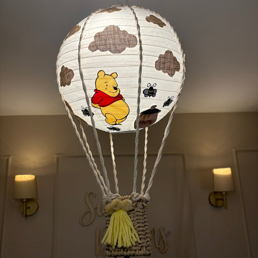 Handmade Pooh Bear Themed Hot Air Balloon Baby Light Shade & Teddy (Optional)